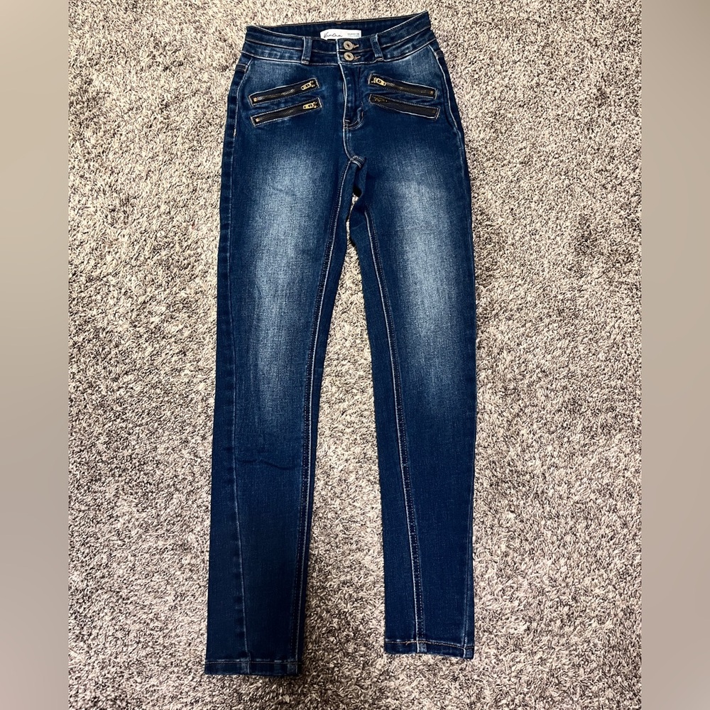 Maurices Navy Skinny Jeans with Dual Zipper Details